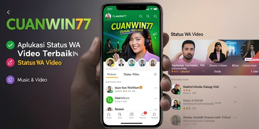 Tampilan antarmuka aplikasi CUANWIN77 untuk Status WA Video.