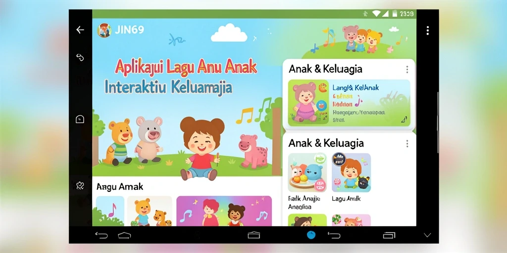 Tampilan antarmuka aplikasi JIN69 untuk Lagu Anak yang menarik.