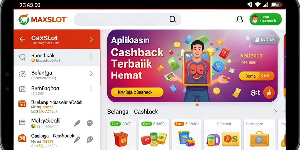 Tampilan antarmuka aplikasi MAXSLOT yang user-friendly untuk Cashback.