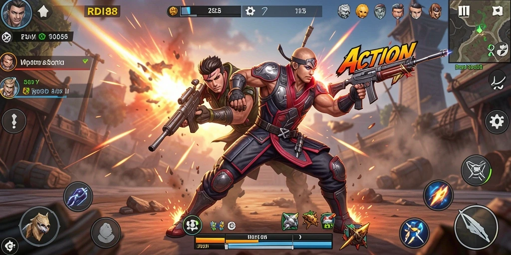 Tampilan antarmuka menarik dari game Action RDI88.