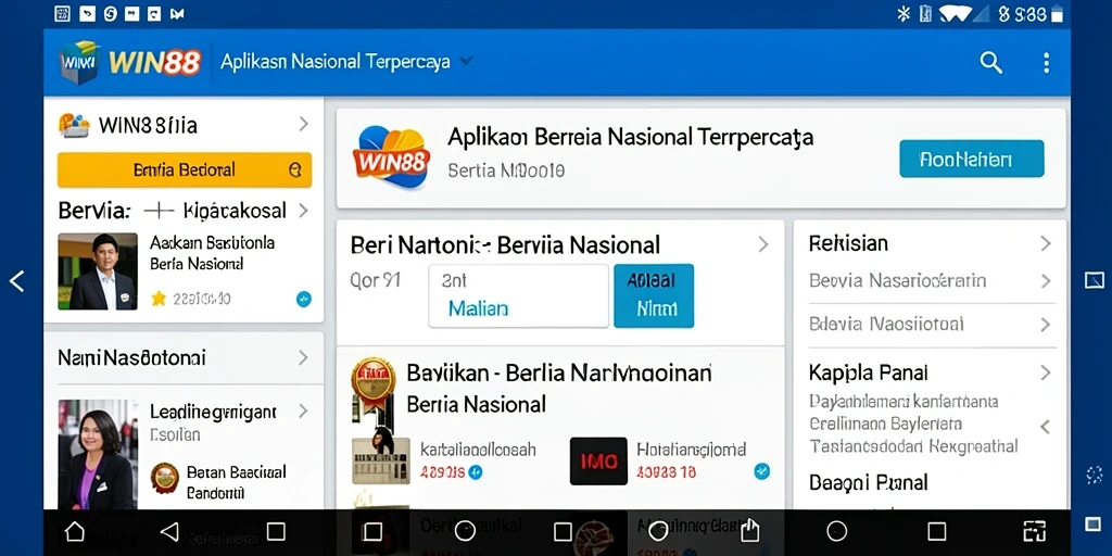 Antarmuka aplikasi WIN88 menampilkan berita nasional terkini.